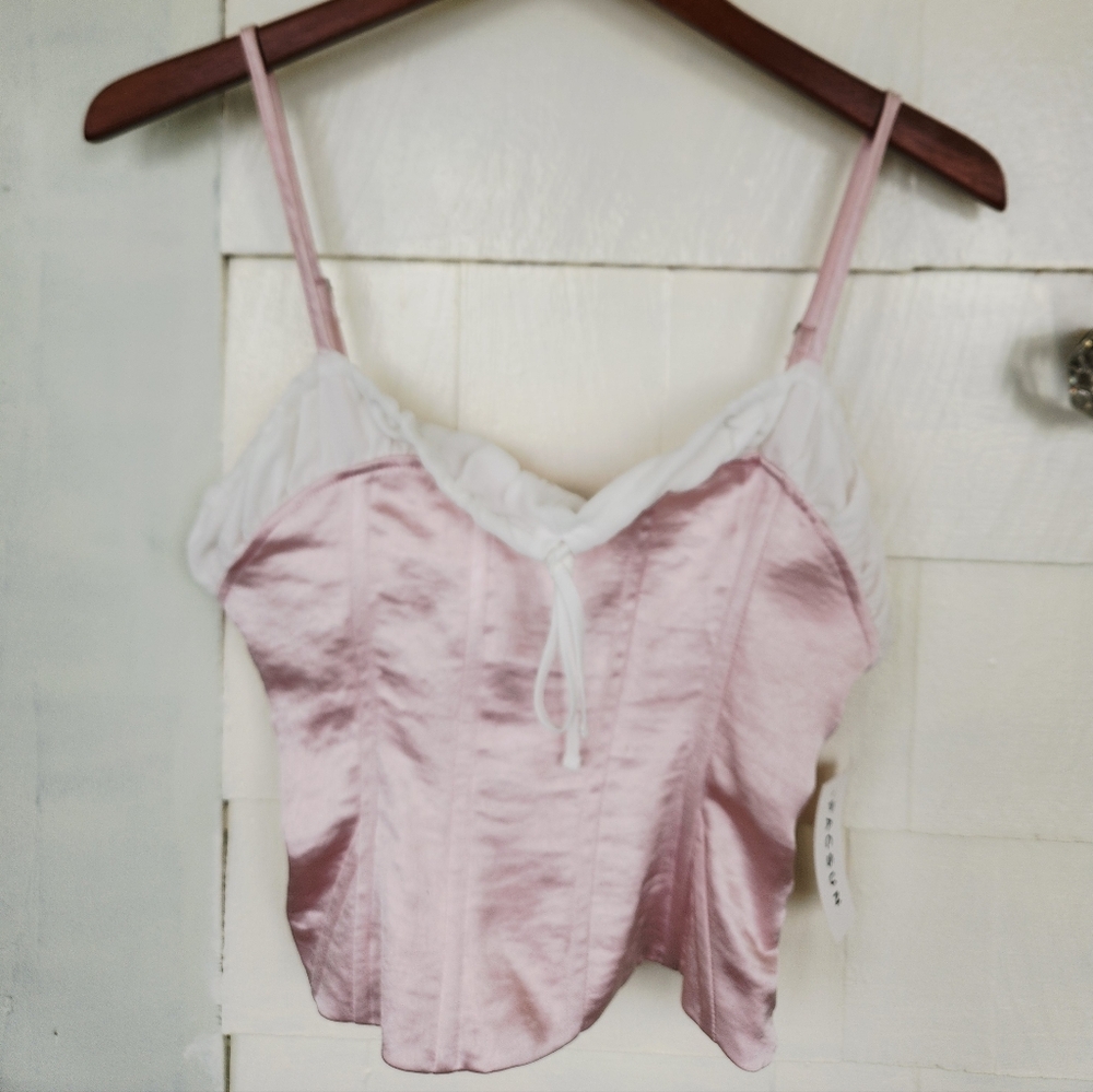 Satin Pink Cami Slip with White Trim